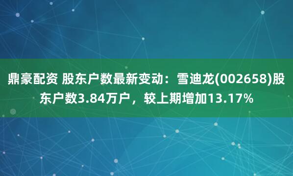 鼎豪配资 股东户数最新变动：雪迪龙(002658)股东户数3.84万户，较上期增加13.17%
