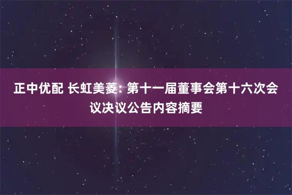 正中优配 长虹美菱: 第十一届董事会第十六次会议决议公告内容摘要