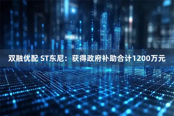 双融优配 ST东尼：获得政府补助合计1200万元